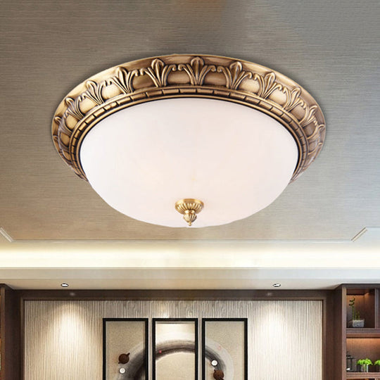 Colonial Style Brass Finish Flush Mount Ceiling Light 2/3/4 Heads White Frosted Glass