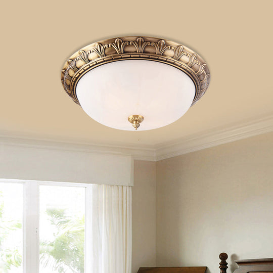 Colonial Style Brass Finish Flush Mount Ceiling Light 2/3/4 Heads White Frosted Glass