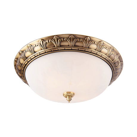 Colonial Style Brass Finish Flush Mount Ceiling Light 2/3/4 Heads White Frosted Glass 12/16/19.5