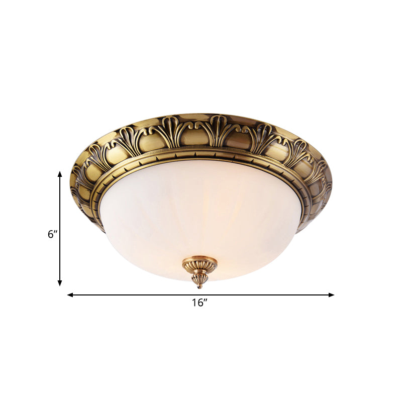 Colonial Style Brass Finish Flush Mount Ceiling Light 2/3/4 Heads White Frosted Glass