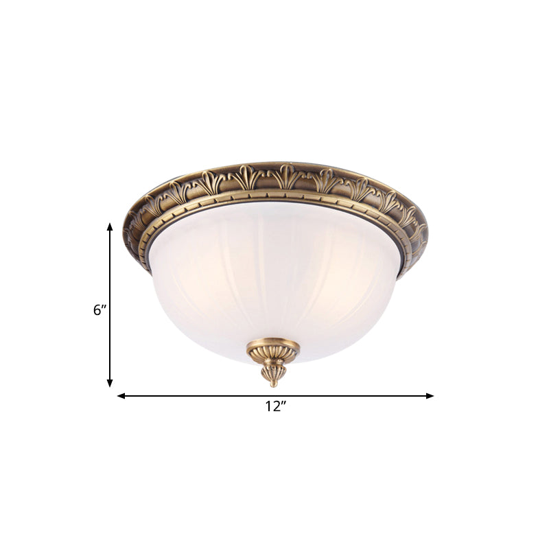 Colonial Style Brass Finish Flush Mount Ceiling Light 2/3/4 Heads White Frosted Glass