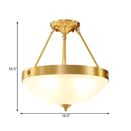 Vintage Brass Bedroom Flushmount Lamp: 4-Head Semi Flush Light Fixture With Frosted Glass Dome Shade
