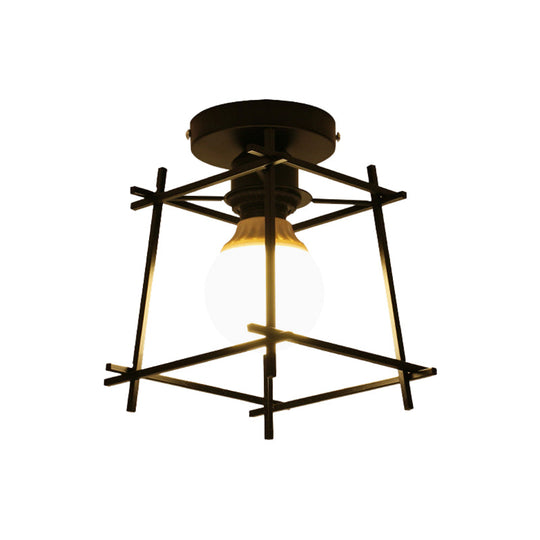 Modern Black Flush Mount Ceiling Lamp With Circle Metal/Wood Canopy