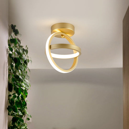 Modern Dual Loop Flush Mount Led Ceiling Light In Black/Gold - Warm/White Gold / White