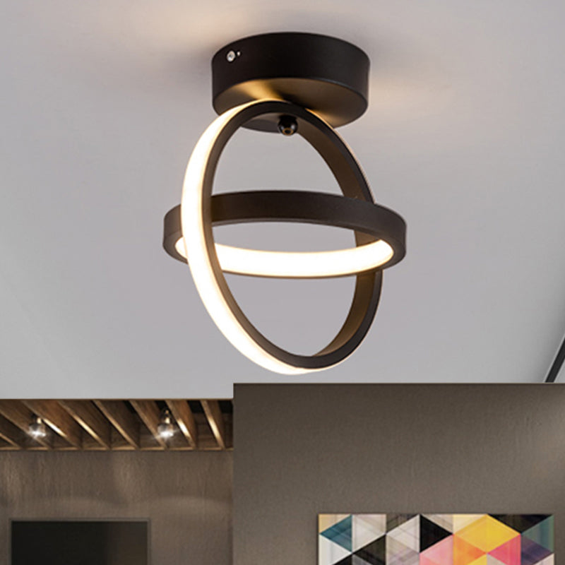 Modern Dual Loop Flush Mount Led Ceiling Light In Black/Gold - Warm/White