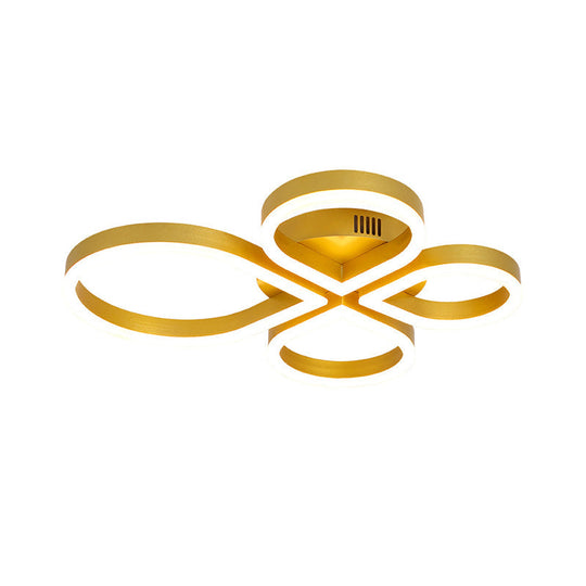 Led Acrylic Flush Mount Lighting Fixture In Warm/White Light Gold/Coffee Flower Design