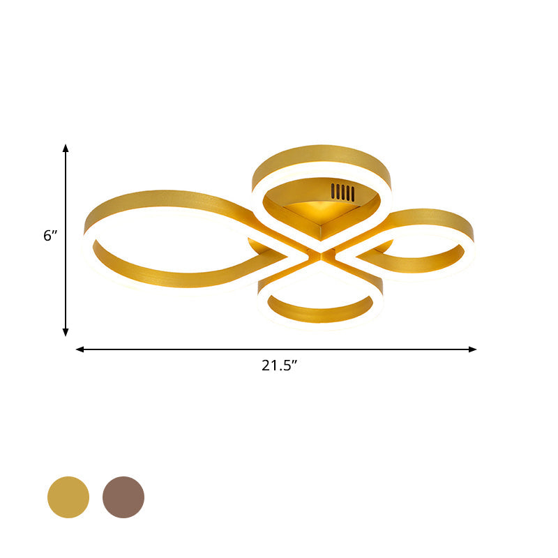 Led Acrylic Flush Mount Lighting Fixture In Warm/White Light Gold/Coffee Flower Design 18/21.5 Wide