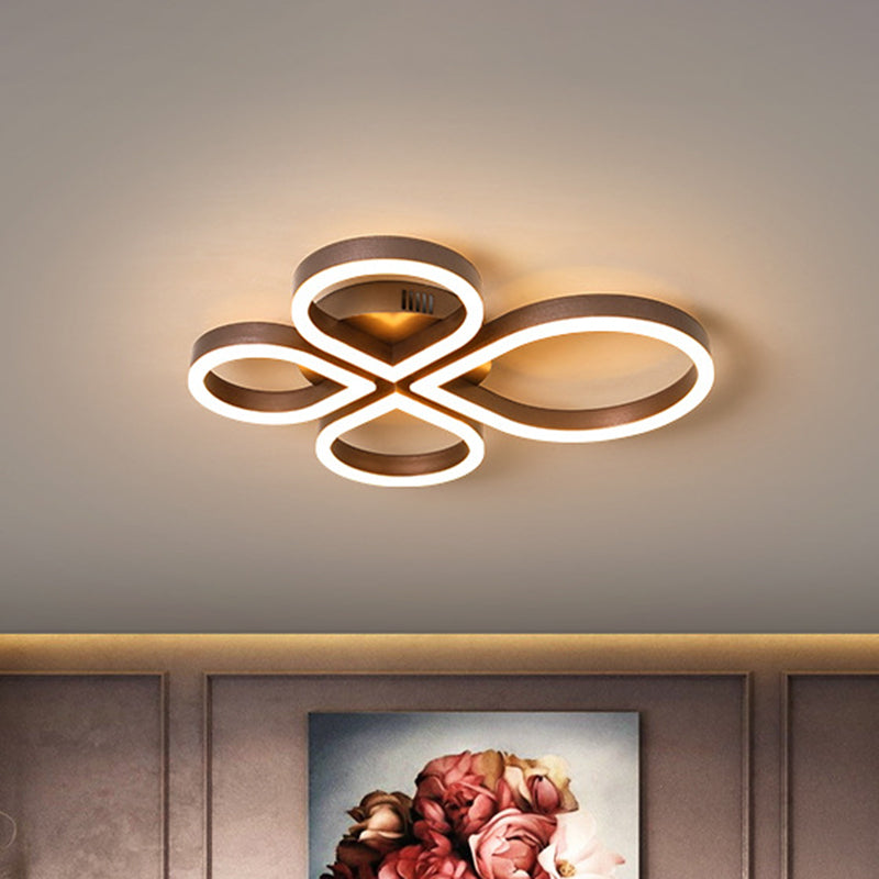Led Acrylic Flush Mount Lighting Fixture In Warm/White Light Gold/Coffee Flower Design 18/21.5 Wide