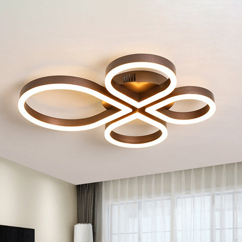 Led Acrylic Flush Mount Lighting Fixture In Warm/White Light Gold/Coffee Flower Design 18/21.5 Wide