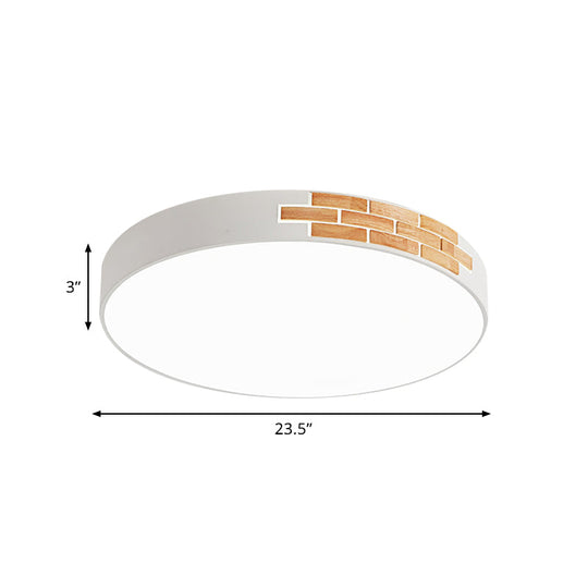 Minimalist Led Ceiling Light Fixture In White & Wood Flush Mount Choice Of 16’ 19.5’ Or 23.5’ Dia