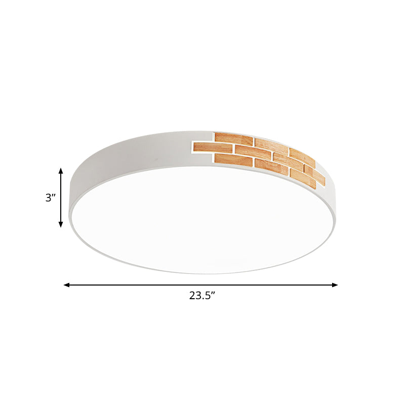 Minimalist Led Ceiling Light Fixture In White & Wood Flush Mount Choice Of 16 19.5 Or 23.5 Dia