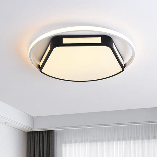 Minimalist Led Flush Mount Ceiling Light In White/Black 16/19.5 Round/Square For Bedroom Black-White