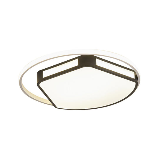 Minimalist Led Flush Mount Ceiling Light In White/Black 16’/19.5’ Round/Square For Bedroom