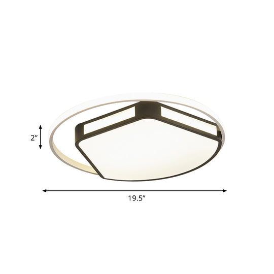 Minimalist Led Flush Mount Ceiling Light In White/Black 16’/19.5’ Round/Square For Bedroom