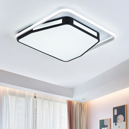 Minimalist Led Flush Mount Ceiling Light In White/Black 16/19.5 Round/Square For Bedroom