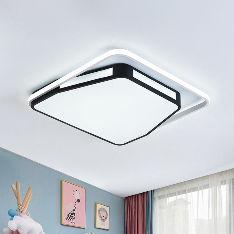 Minimalist Led Flush Mount Ceiling Light In White/Black 16’/19.5’ Round/Square For Bedroom