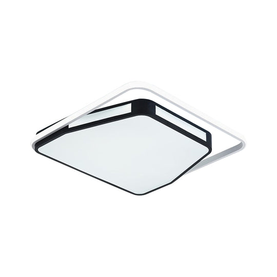 Minimalist Led Flush Mount Ceiling Light In White/Black 16’/19.5’ Round/Square For Bedroom
