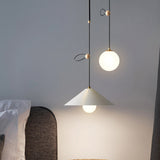 Modernist Orb Opal Glass Pendant Light With 2 Bulbs White/Black 10/14 Wide