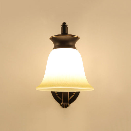 Traditional Black Bell Wall Sconce With Opal Glass For Bedroom Lighting