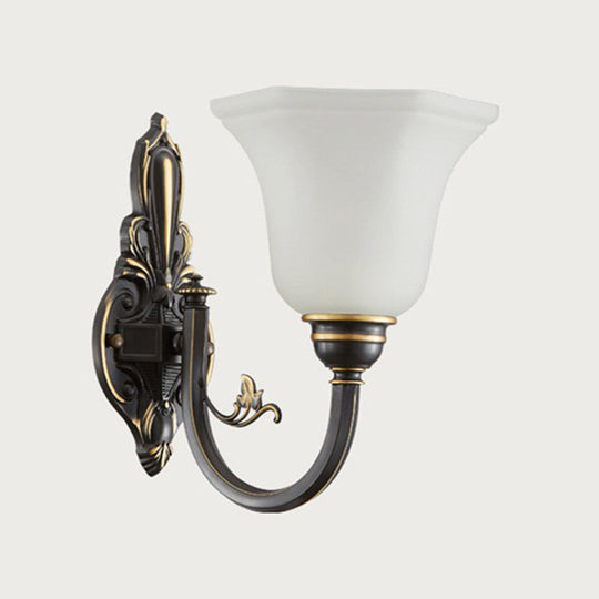 Traditional Metal Curved Arm Wall Lamp With Frosted Glass Shade