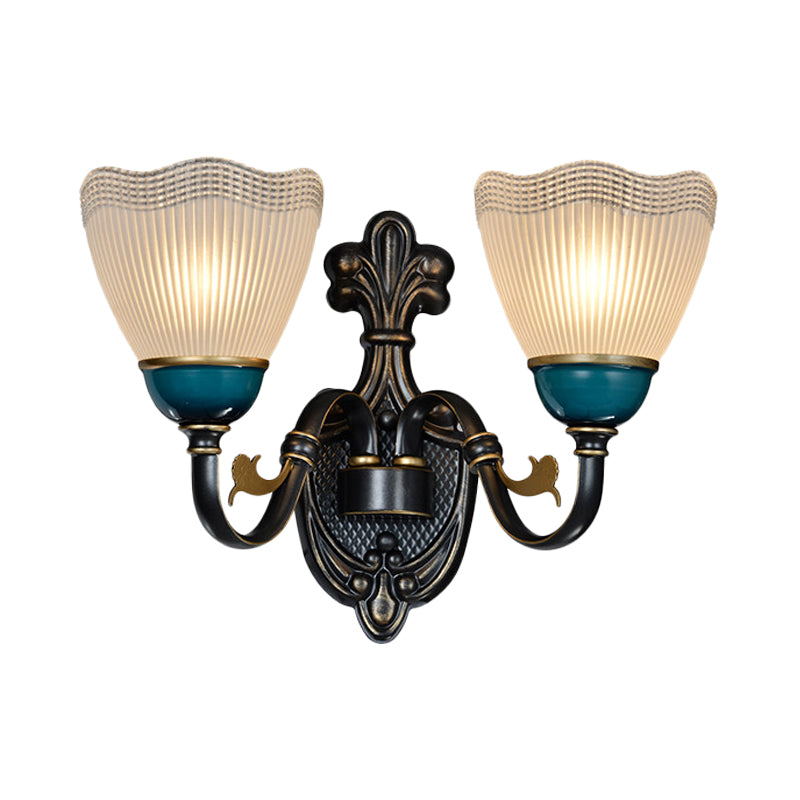 Modern Black And Blue Metal Wall Light Fixture With Glass Shade