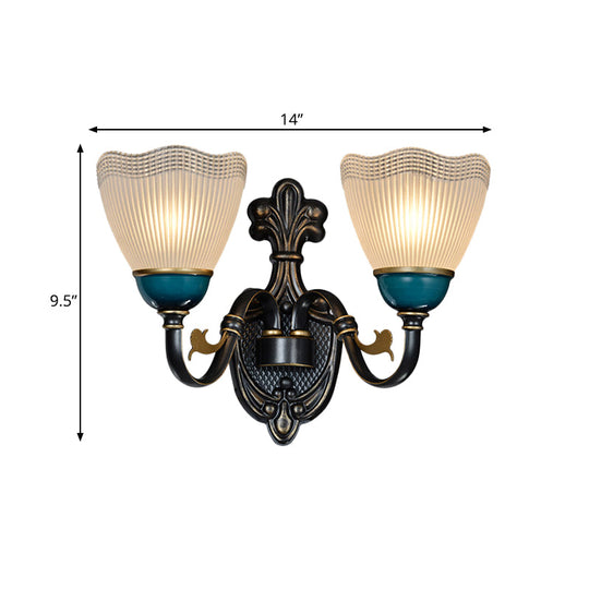 Modern Black And Blue Metal Wall Light Fixture With Glass Shade