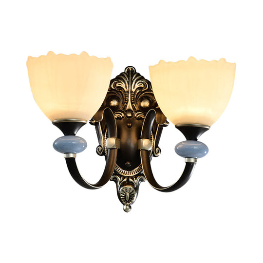 Countryside Corridor Wall Lamp With Bowl Frosted Glass Shade - Black