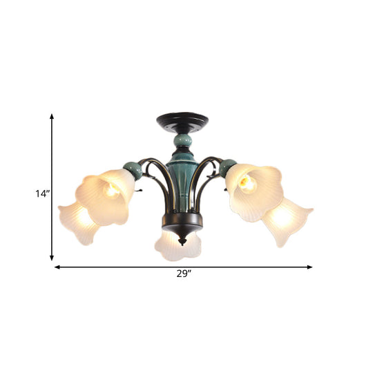 Rural Style Semi Flush Mount Light With Swooping Arm - Black Finish Ceiling Lighting For Living