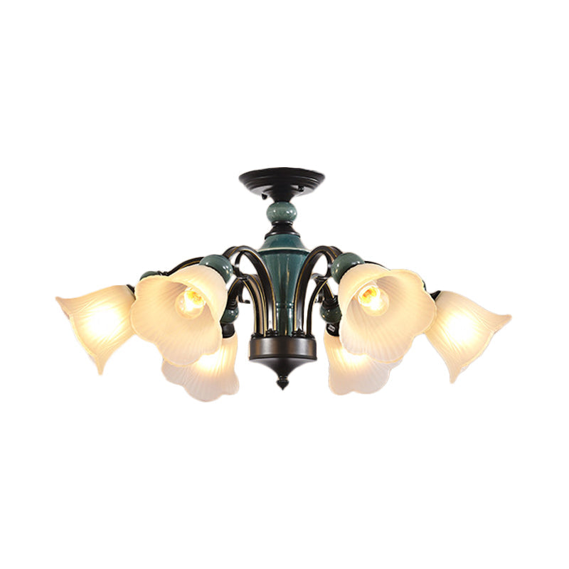 Rural Style Semi Flush Mount Light With Swooping Arm - Black Finish Ceiling Lighting For Living