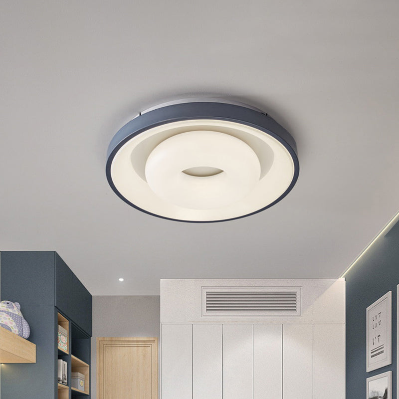 Modern Blue-White Led Ceiling Light With Acrylic Shade: Macaron Flush Mount Lamp