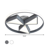 Nordic Grey/White Led Iron Windmill Ceiling Flushmount Lamp With Warm/White Glow Ring