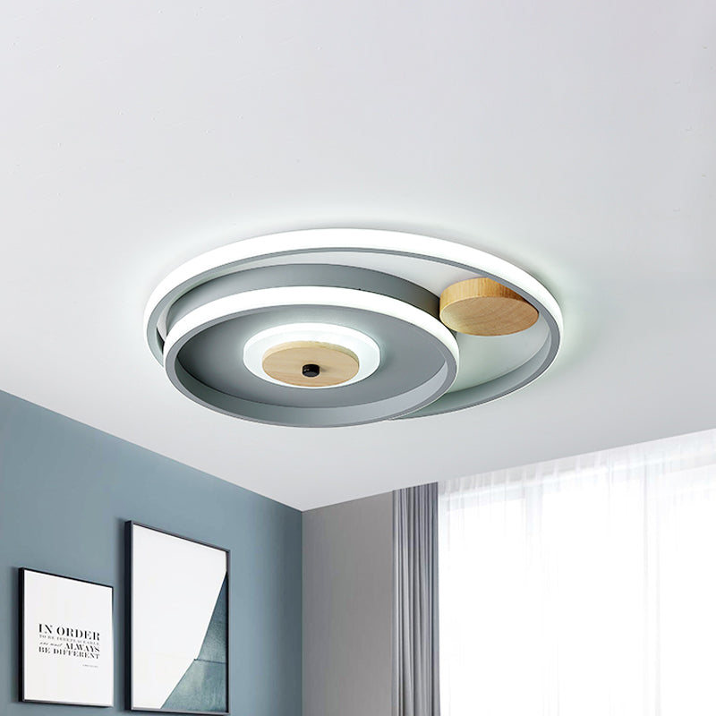 Nordic Acrylic Led Flush Mounted Lamp - Multi-Circle Grey Bedroom Ceiling Fixture 16.5/20.5 Inches