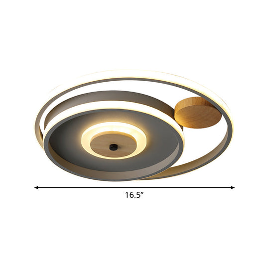 Nordic Acrylic Led Flush Mounted Lamp - Multi-Circle Grey Bedroom Ceiling Fixture 16.5/20.5 Inches