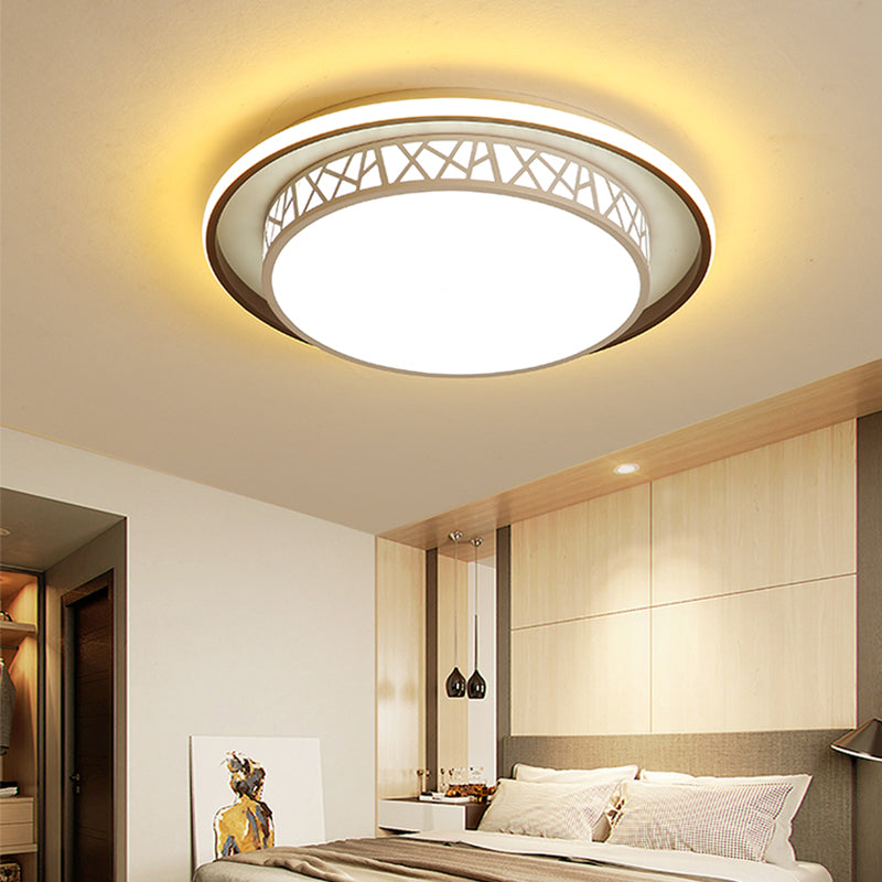 Modern Acrylic Bedroom Led Ceiling Lamp - Rounded Flush Mount Light With X - Line Side In