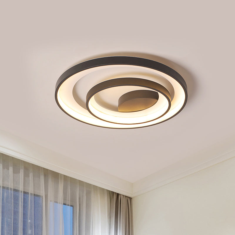 Modern Double Circle Iron Flush Light - 16.5/20.5 Wide Led Ceiling Lamp In Black With Warm/White /