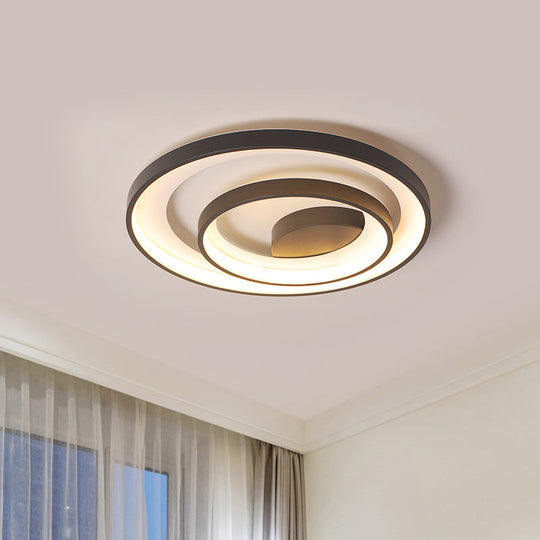 Modern Double Circle Iron Flush Light - 16.5/20.5 Wide Led Ceiling Lamp In Black With Warm/White /