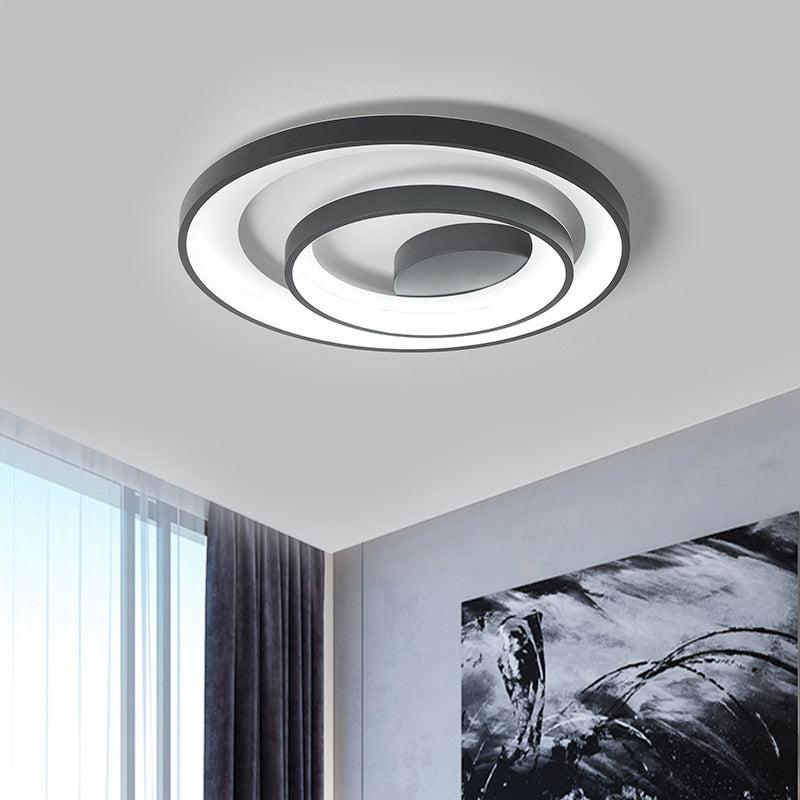 Modern Double Circle Iron Flush Light - 16.5’/20.5’ Wide Led Ceiling Lamp In Black With Warm/White