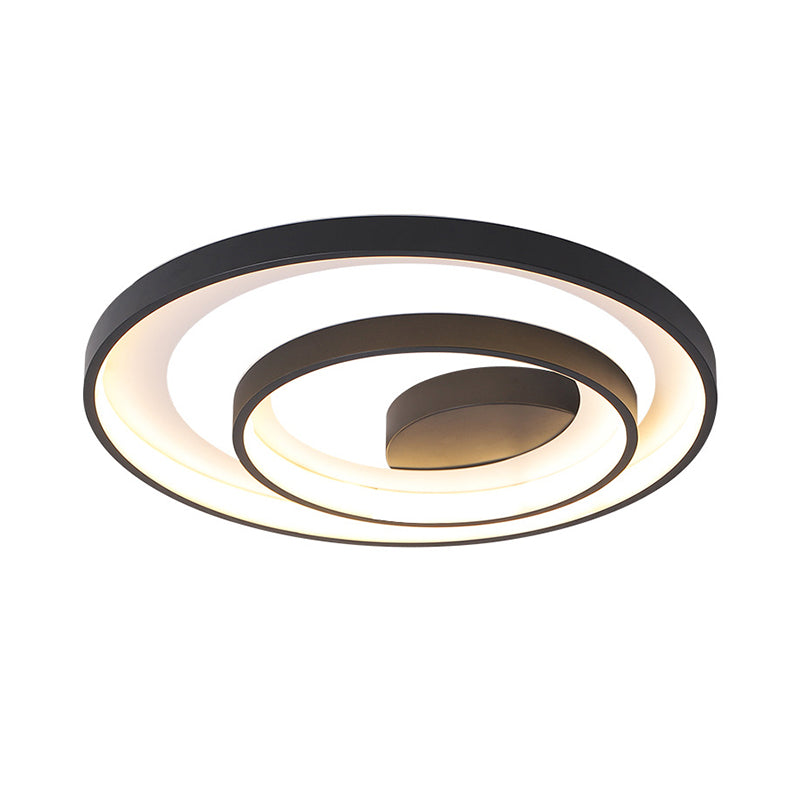 Modern Double Circle Iron Flush Light - 16.5’/20.5’ Wide Led Ceiling Lamp In Black With Warm/White