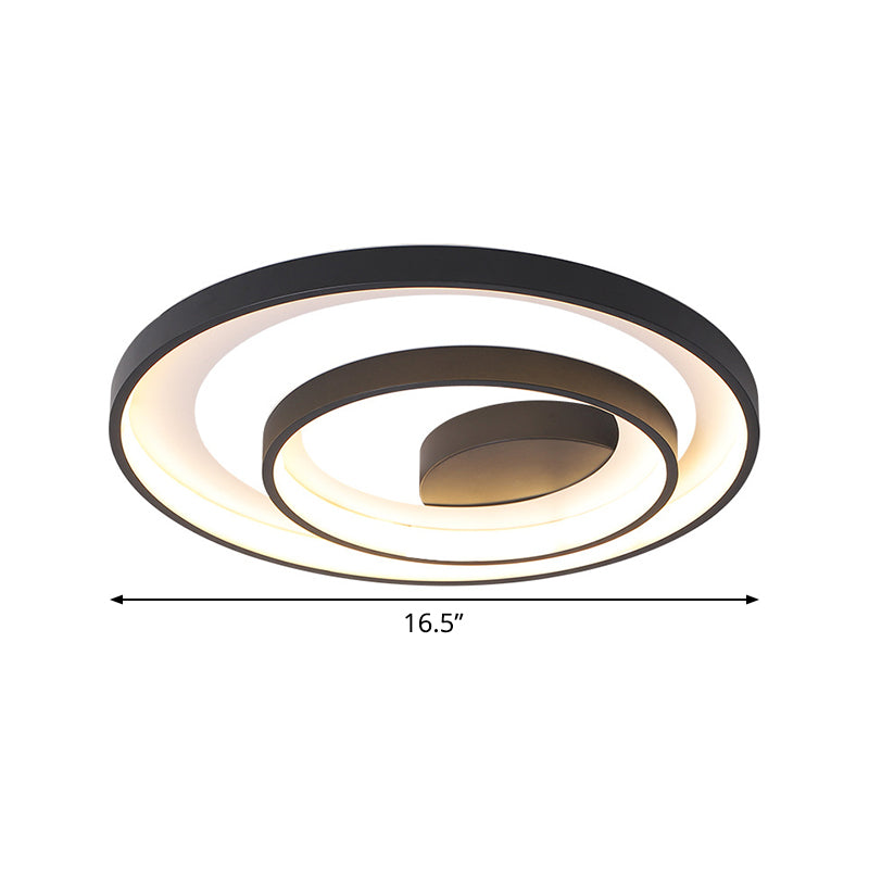 Modern Double Circle Iron Flush Light - 16.5/20.5 Wide Led Ceiling Lamp In Black With Warm/White