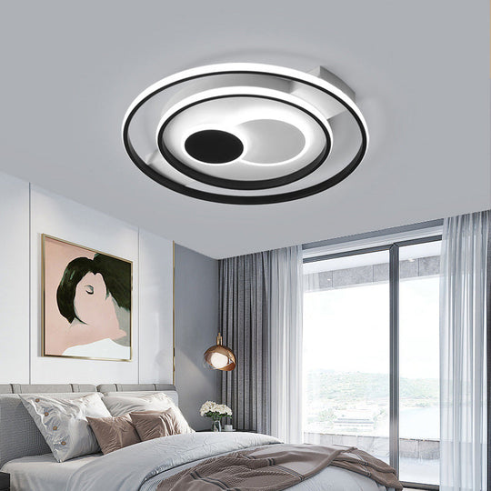 Modern Led Flush Mount Lamp With Black Acrylic Shade – Warm/White Light 16.5/20.5’ Dia