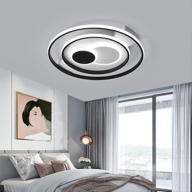 Modern Led Flush Mount Lamp With Black Acrylic Shade Warm/White Light 16.5/20.5 Dia