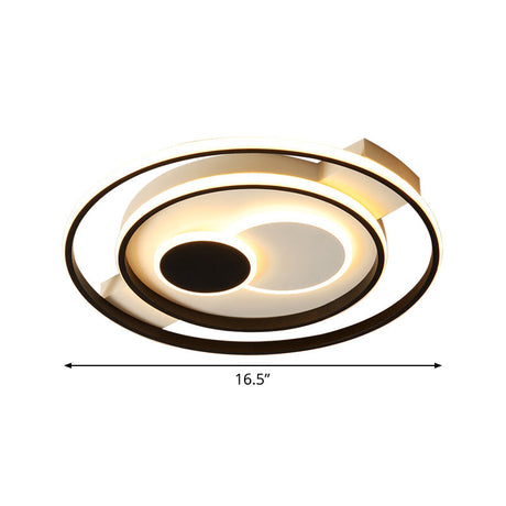 Modern Led Flush Mount Lamp With Black Acrylic Shade Warm/White Light 16.5/20.5 Dia
