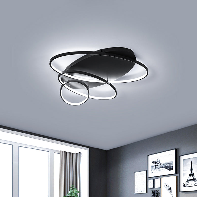 Contemporary Led Ceiling Flush Mount Lamp With Intersected Oval Design Black/White/Gold Finish And