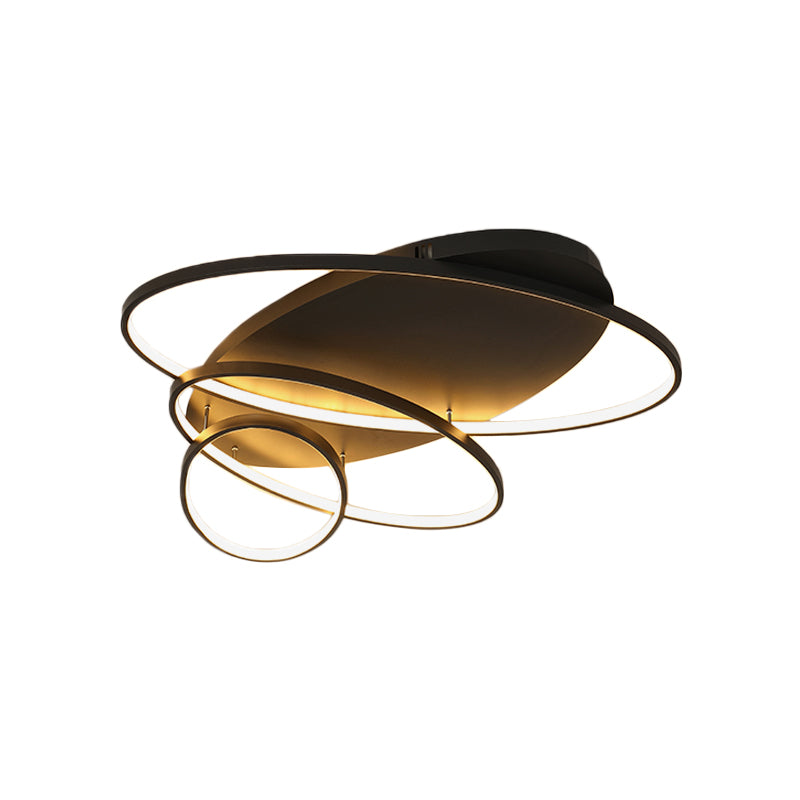 Contemporary Led Ceiling Flush Mount Lamp With Intersected Oval Design Black/White/Gold Finish And