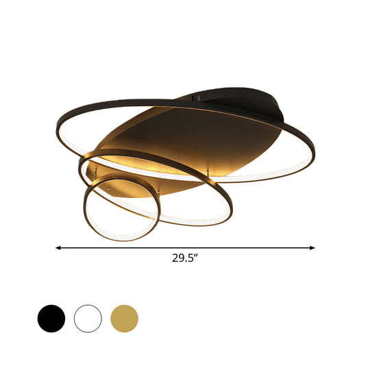 Contemporary Led Ceiling Flush Mount Lamp With Intersected Oval Design Black/White/Gold Finish And