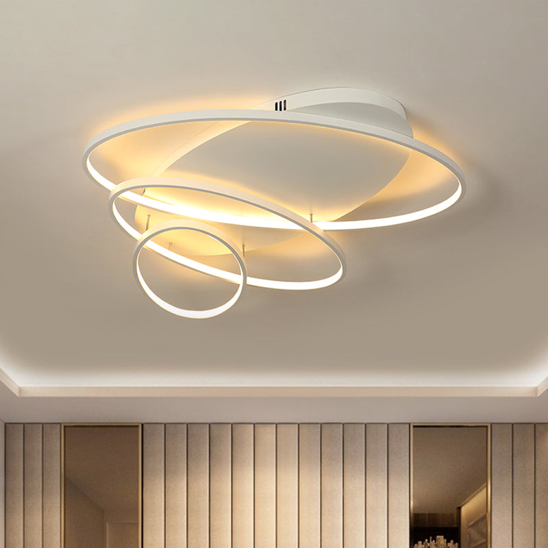 Contemporary Led Ceiling Flush Mount Lamp With Intersected Oval Design Black/White/Gold Finish And