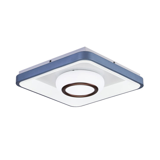 Modern Acrylic Led Flush Mount Lamp With Blue - White Triangle Bubble And Circle Patterns - Square