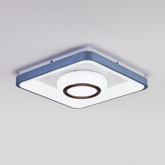 Modern Acrylic Led Flush Mount Lamp With Blue - White Triangle Bubble And Circle Patterns - Square