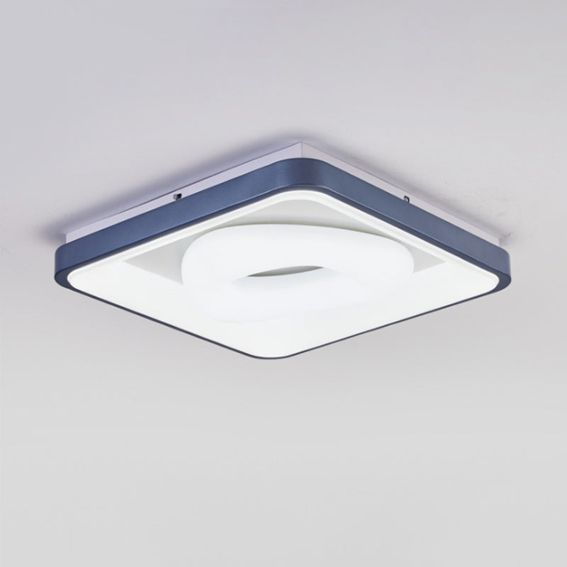 Modern Acrylic Led Flush Mount Lamp With Blue-White Triangle Bubble And Circle Patterns - Square