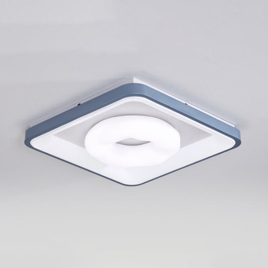 Modern Acrylic Led Flush Mount Lamp With Blue-White Triangle Bubble And Circle Patterns - Square